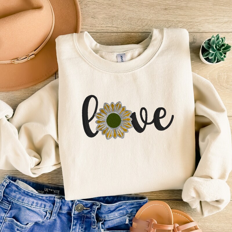 Embroidered Sunflower Love Sweatshirt